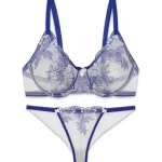 ست شورت و سوتین توری فنردار Barone بارونه گلدوزی سفید آبی کد 1312136