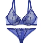 ست شورت و سوتین توری فنردار Barone بارون گلدوزی آبی کاربنی کد 1312138