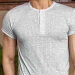 زیرپوش مردانه نیم آستین یقه سه دکمه سوزنی بلکس (نیکوتن پوش) کد 1043