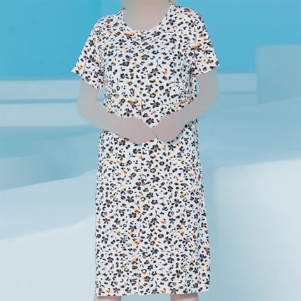 پیراهن زنانه آستین کوتاه یقه گرد طرحدار کد 15426