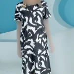 پیراهن زنانه آستین کوتاه یقه گرد طرحدار(سیاه و سفید) بلکس (نیکوتن پوش) کد 15427