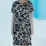 پیراهن زنانه آستین حلقه یقه گرد (طرح برگ) بلکس (نیکوتن پوش) کد 15417