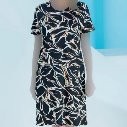 پیراهن زنانه آستین حلقه یقه گرد (طرح برگ) بلکس (نیکوتن پوش) کد 15417