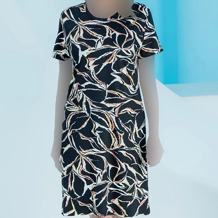 پیراهن زنانه آستین حلقه یقه گرد (طرح برگ) بلکس (نیکوتن پوش) کد 15417