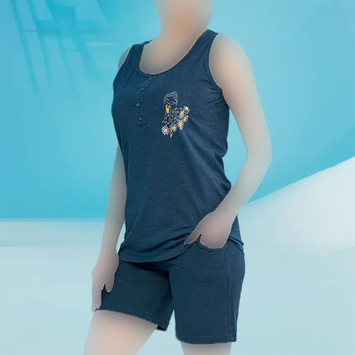 ست زنانه رکابی و شلوارک گلدوزی شده بلکس(نیکوتن پوش) کد 67412