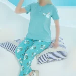 ست زنانه تیشرت دو دگمه و شلوار چاپدار بلکس (نیکوتن پوش) کد 64416