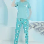 ست زنانه تیشرت دو دگمه و شلوار چاپدار بلکس (نیکوتن پوش) کد 64416