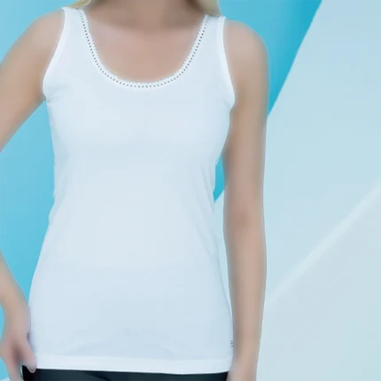 رکابی زنانه یقه گیپور سفید بلکس(نیکوتن پوش) کد 12411