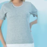 تیشرت زنانه یقه گیپور ساده طوسی ملانژ بلکس (نیکوتن پوش) کد 11412