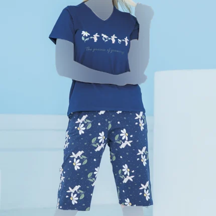 ست زنانه تیشرت یقه گرد و شلوارک چاپدار بلکس (نیکوتن پوش) کد 62426