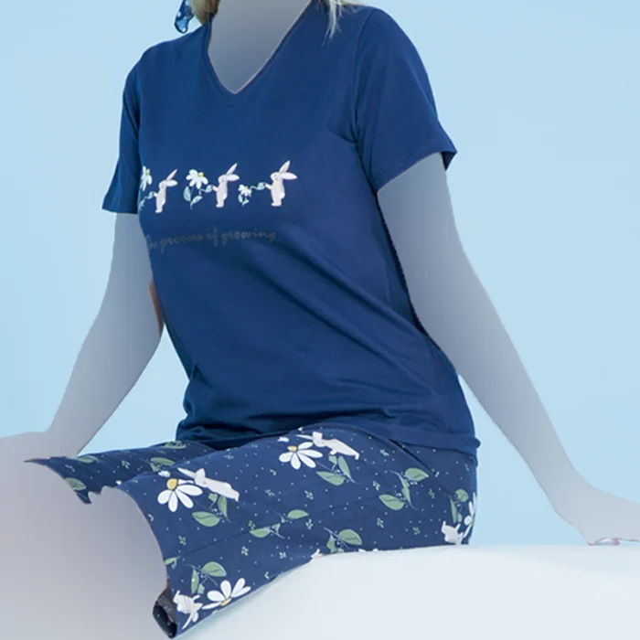 ست زنانه تیشرت یقه گرد و شلوارک چاپدار بلکس (نیکوتن پوش) کد 62426