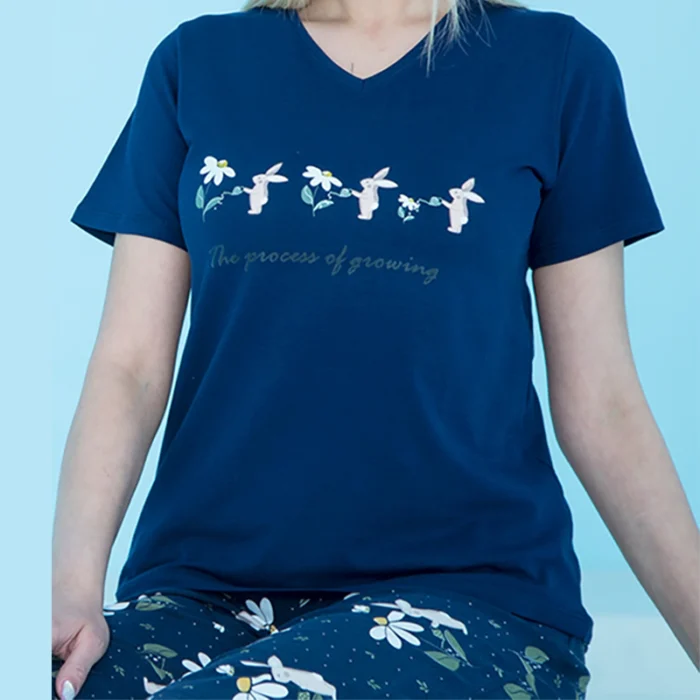 ست زنانه تیشرت یقه گرد و شلوارک چاپدار بلکس (نیکوتن پوش) کد 62426