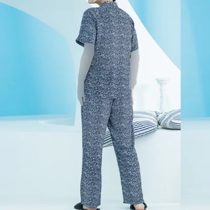 ست زنانه پیراهن آستین کوتاه و پیژامه طرحدار سرمه ای بلکس (نیکوتن پوش) کد 63416