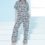 ست زنانه پیراهن آستین کوتاه و پیژامه طرحدار سفید بلکس(نیکوتن پوش) کد 63417