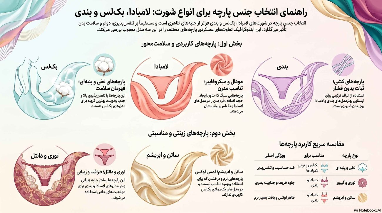 مقایسه جزئی جنس پارچه‌ها در لامبادا، بک‌لس و بندی